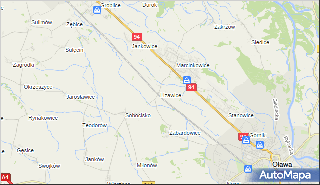 mapa Lizawice, Lizawice na mapie Targeo