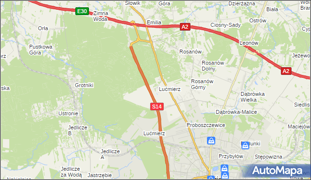 mapa Lućmierz-Las, Lućmierz-Las na mapie Targeo