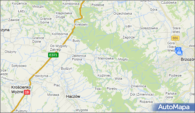 mapa Malinówka gmina Haczów, Malinówka gmina Haczów na mapie Targeo