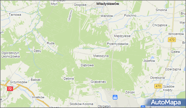 mapa Małoszyna, Małoszyna na mapie Targeo
