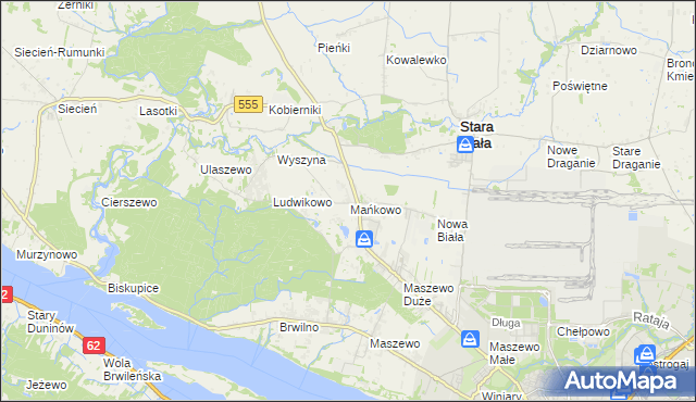 mapa Mańkowo gmina Stara Biała, Mańkowo gmina Stara Biała na mapie Targeo