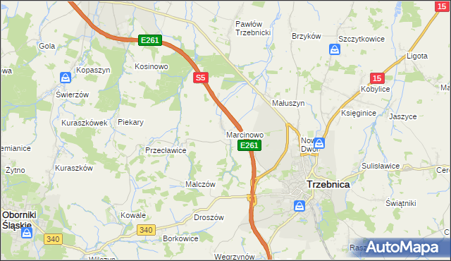 mapa Marcinowo gmina Trzebnica, Marcinowo gmina Trzebnica na mapie Targeo