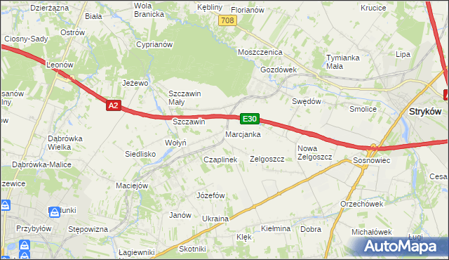 mapa Marcjanka gmina Zgierz, Marcjanka gmina Zgierz na mapie Targeo
