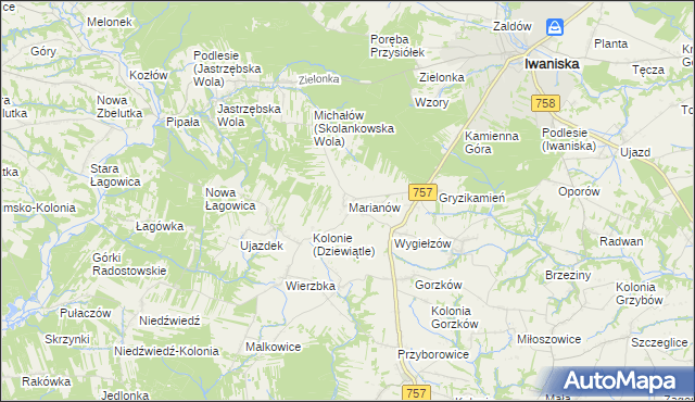 mapa Marianów gmina Iwaniska, Marianów gmina Iwaniska na mapie Targeo