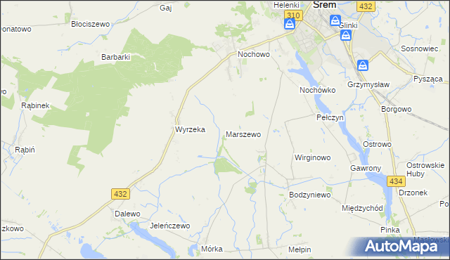 mapa Marszewo gmina Śrem, Marszewo gmina Śrem na mapie Targeo
