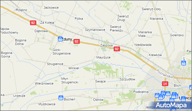 mapa Maurzyce, Maurzyce na mapie Targeo
