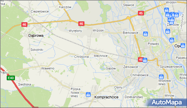 mapa Mechnice gmina Dąbrowa, Mechnice gmina Dąbrowa na mapie Targeo