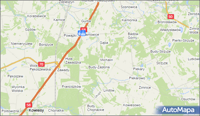 mapa Michalin gmina Mszczonów, Michalin gmina Mszczonów na mapie Targeo