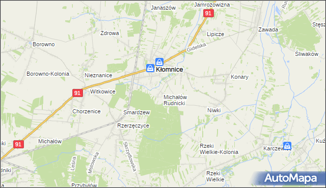 mapa Michałów gmina Kłomnice, Michałów gmina Kłomnice na mapie Targeo