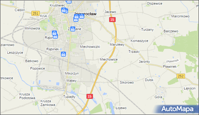 mapa Miechowice gmina Inowrocław, Miechowice gmina Inowrocław na mapie Targeo