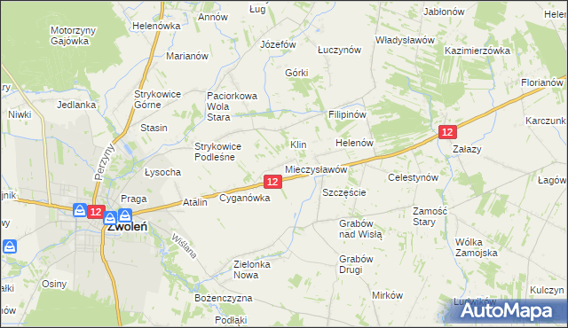 mapa Mieczysławów gmina Zwoleń, Mieczysławów gmina Zwoleń na mapie Targeo