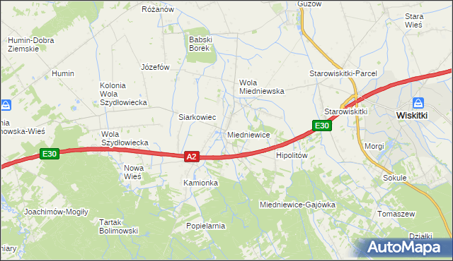mapa Miedniewice gmina Wiskitki, Miedniewice gmina Wiskitki na mapie Targeo