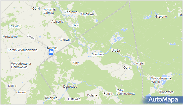 mapa Miedzno gmina Karsin, Miedzno gmina Karsin na mapie Targeo
