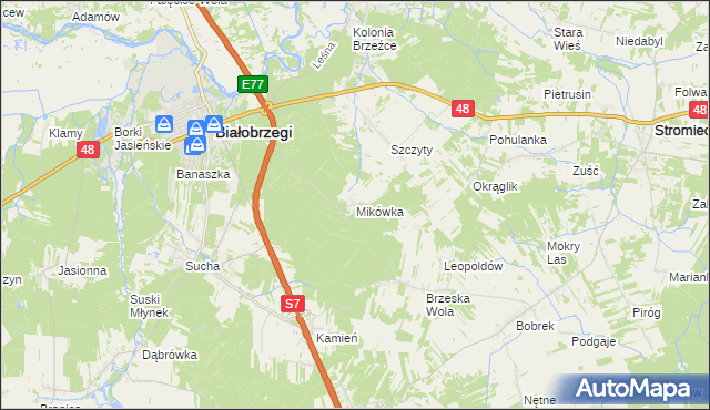 mapa Mikówka gmina Białobrzegi, Mikówka gmina Białobrzegi na mapie Targeo