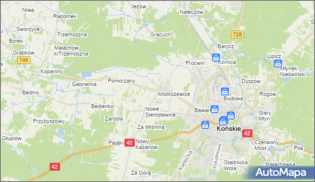 mapa Modliszewice, Modliszewice na mapie Targeo