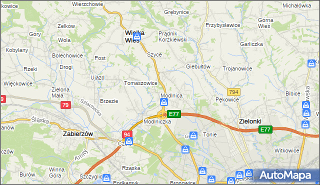mapa Modlnica, Modlnica na mapie Targeo