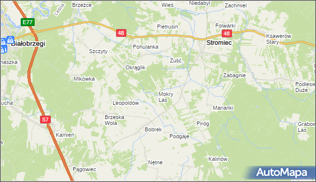 mapa Mokry Las gmina Stromiec, Mokry Las gmina Stromiec na mapie Targeo