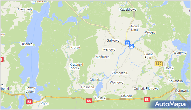 mapa Mościska gmina Piecki, Mościska gmina Piecki na mapie Targeo