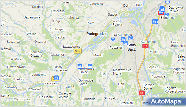 mapa Mostki gmina Stary Sącz, Mostki gmina Stary Sącz na mapie Targeo