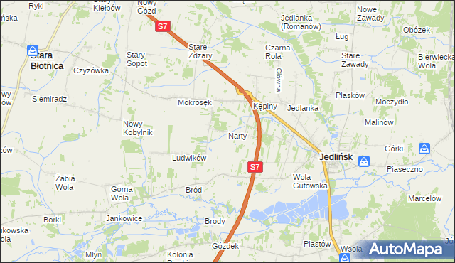 mapa Narty gmina Jedlińsk, Narty gmina Jedlińsk na mapie Targeo