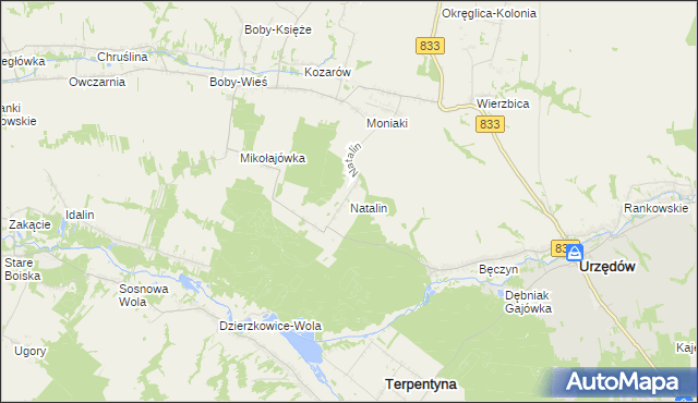 mapa Natalin gmina Urzędów, Natalin gmina Urzędów na mapie Targeo