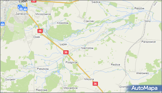 mapa Niemstów gmina Lubin, Niemstów gmina Lubin na mapie Targeo