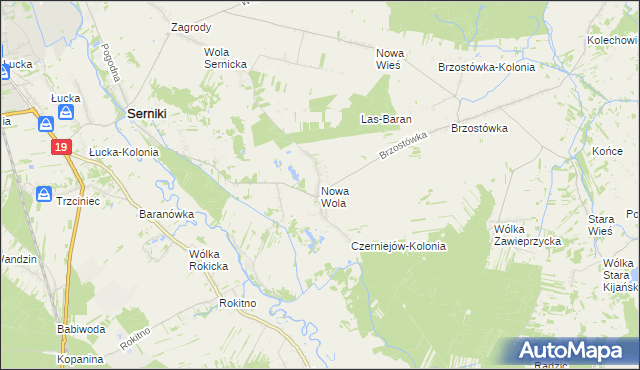 mapa Nowa Wola gmina Serniki, Nowa Wola gmina Serniki na mapie Targeo