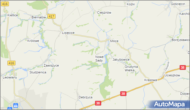 mapa Nowe Sady gmina Głubczyce, Nowe Sady gmina Głubczyce na mapie Targeo