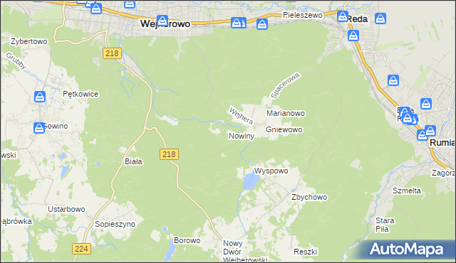 mapa Nowiny gmina Wejherowo, Nowiny gmina Wejherowo na mapie Targeo