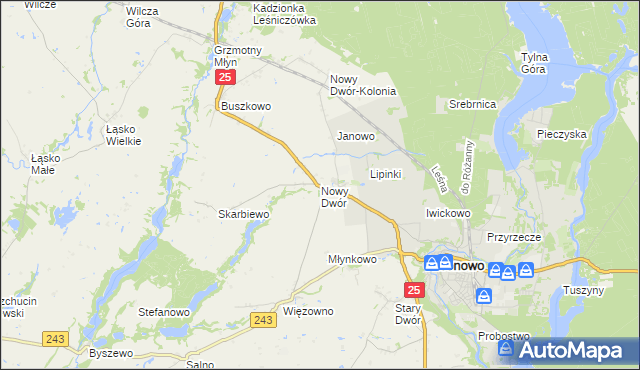 mapa Nowy Dwór gmina Koronowo, Nowy Dwór gmina Koronowo na mapie Targeo