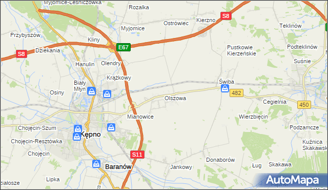 mapa Olszowa gmina Kępno, Olszowa gmina Kępno na mapie Targeo