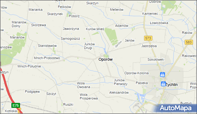 mapa Oporów powiat kutnowski, Oporów powiat kutnowski na mapie Targeo