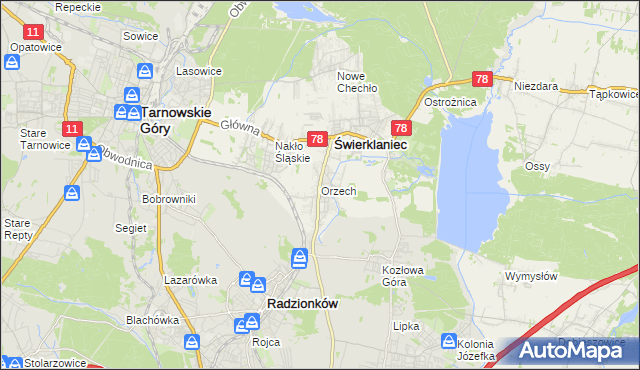 mapa Orzech, Orzech na mapie Targeo
