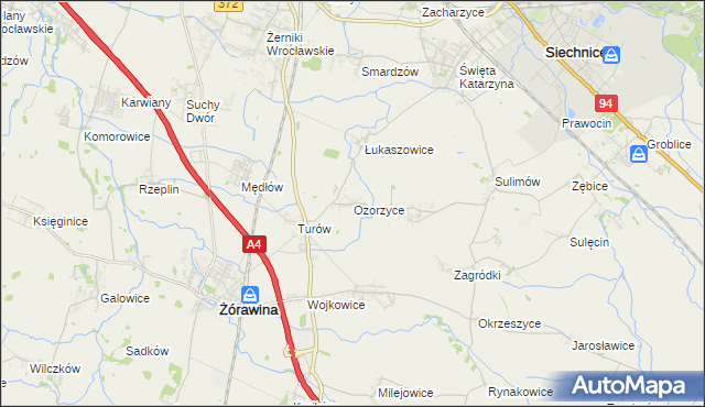 mapa Ozorzyce, Ozorzyce na mapie Targeo