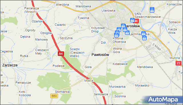 mapa Pawłosiów, Pawłosiów na mapie Targeo
