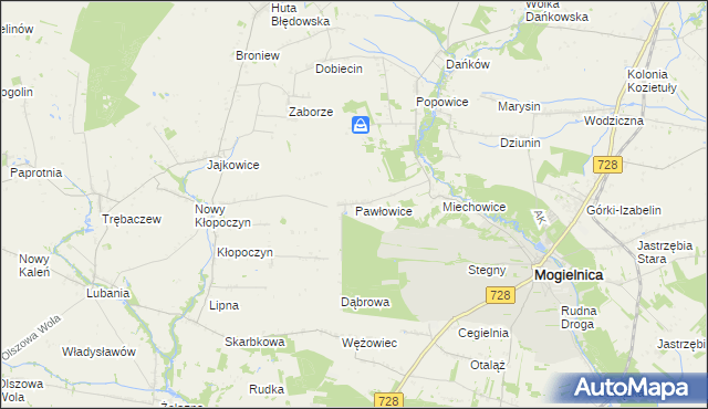 mapa Pawłowice gmina Mogielnica, Pawłowice gmina Mogielnica na mapie Targeo