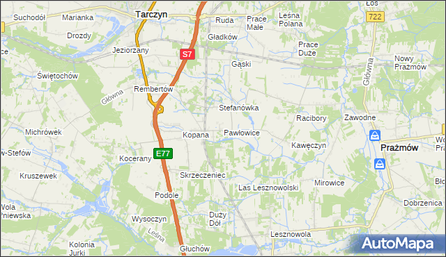 mapa Pawłowice gmina Tarczyn, Pawłowice gmina Tarczyn na mapie Targeo