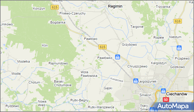 mapa Pawłówko gmina Regimin, Pawłówko gmina Regimin na mapie Targeo
