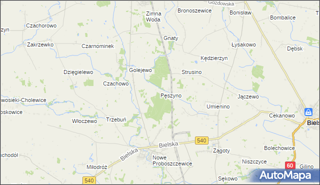 mapa Pęszyno, Pęszyno na mapie Targeo