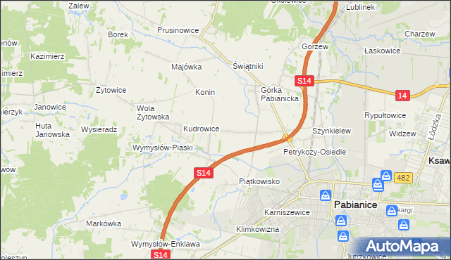 mapa Petrykozy gmina Pabianice, Petrykozy gmina Pabianice na mapie Targeo