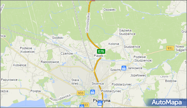 mapa Piasek gmina Pszczyna, Piasek gmina Pszczyna na mapie Targeo