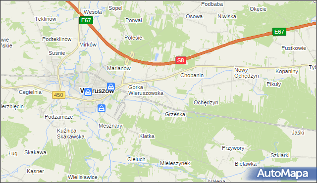 mapa Pieczyska gmina Wieruszów, Pieczyska gmina Wieruszów na mapie Targeo