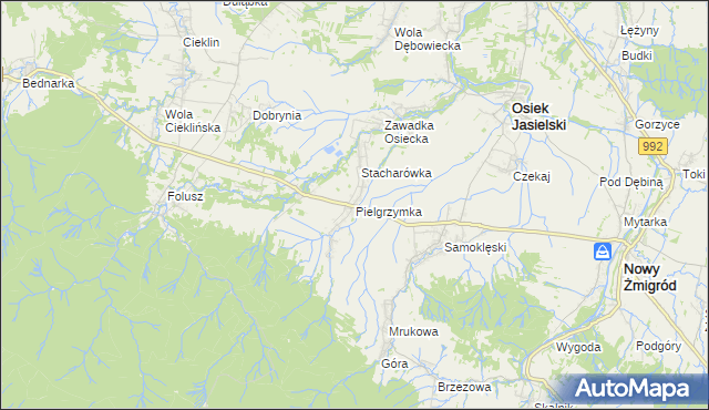 mapa Pielgrzymka gmina Osiek Jasielski, Pielgrzymka gmina Osiek Jasielski na mapie Targeo