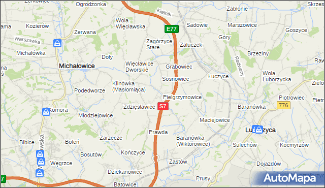 mapa Pielgrzymowice gmina Michałowice, Pielgrzymowice gmina Michałowice na mapie Targeo