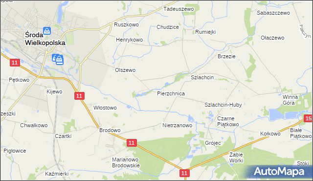 mapa Pierzchnica gmina Środa Wielkopolska, Pierzchnica gmina Środa Wielkopolska na mapie Targeo