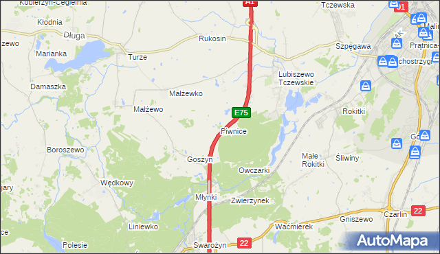 mapa Piwnice gmina Tczew, Piwnice gmina Tczew na mapie Targeo