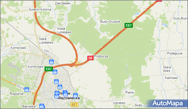 mapa Podborze gmina Ostrów Mazowiecka, Podborze gmina Ostrów Mazowiecka na mapie Targeo