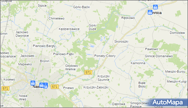 mapa Poniaty-Cibory, Poniaty-Cibory na mapie Targeo