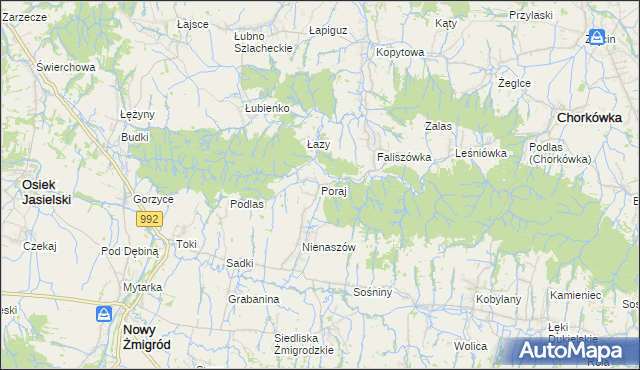 mapa Poraj gmina Chorkówka, Poraj gmina Chorkówka na mapie Targeo