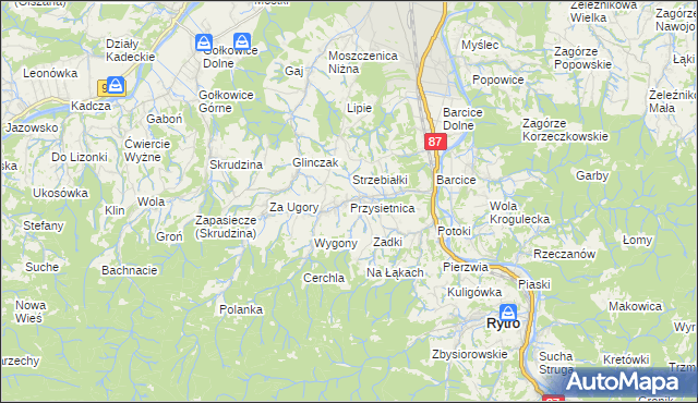 mapa Przysietnica gmina Stary Sącz, Przysietnica gmina Stary Sącz na mapie Targeo